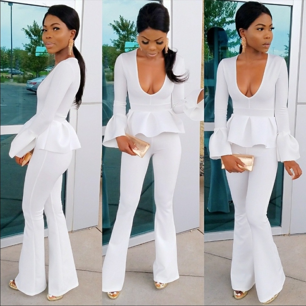 White jumpsuit scuba material